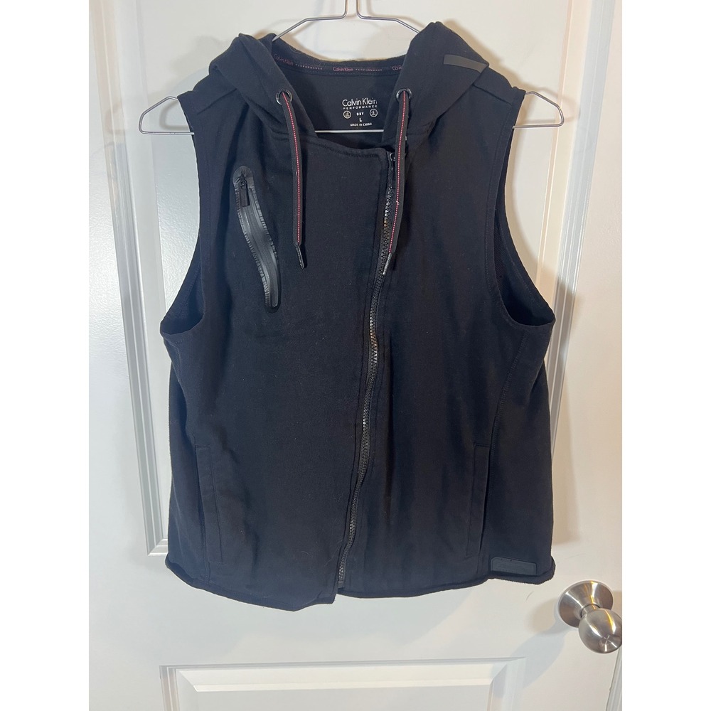 Calvin Klein Womens Vest Asymmetrical Zip Hooded Black Large
